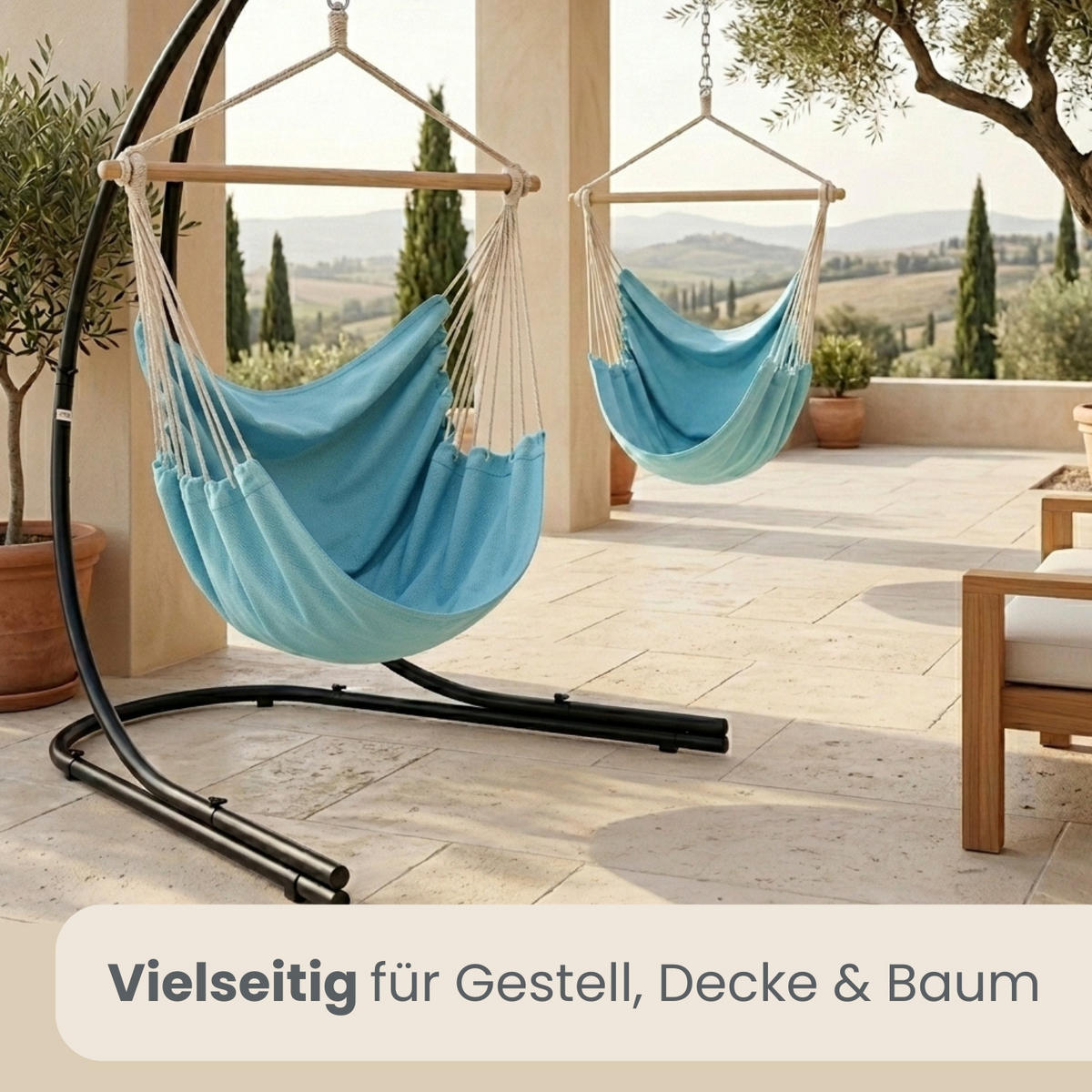 XXL-FAMILIEN-HÄNGESESSEL bis 150kg, 190/140cm, Blau - Blau, Textil (140/155/190cm) - Amanka