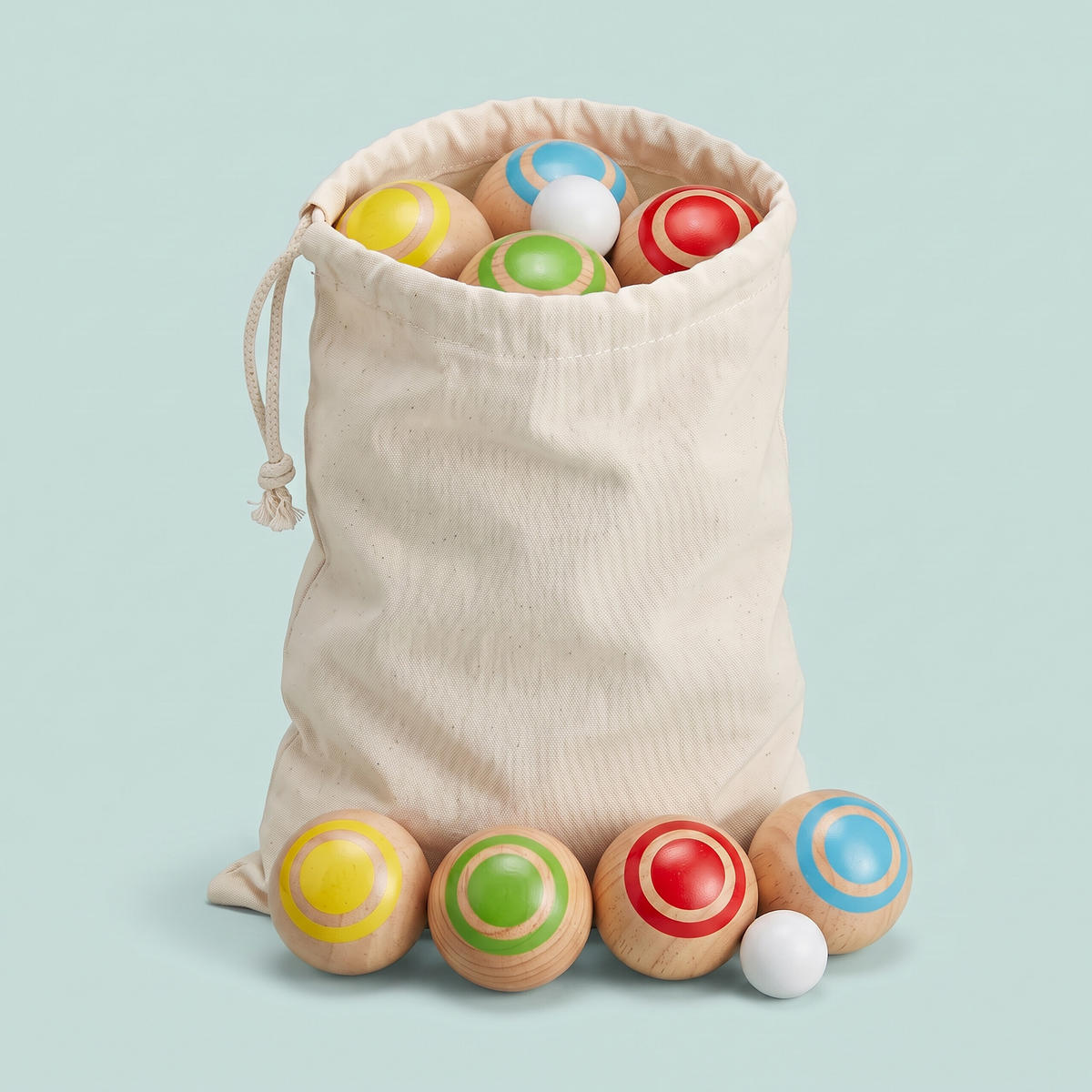 KOULE Barevné 8er-Set dřevo s taškou D 6,5 cm - světle hnědá, dřevo/textil (24/1cm) - Relaxdays