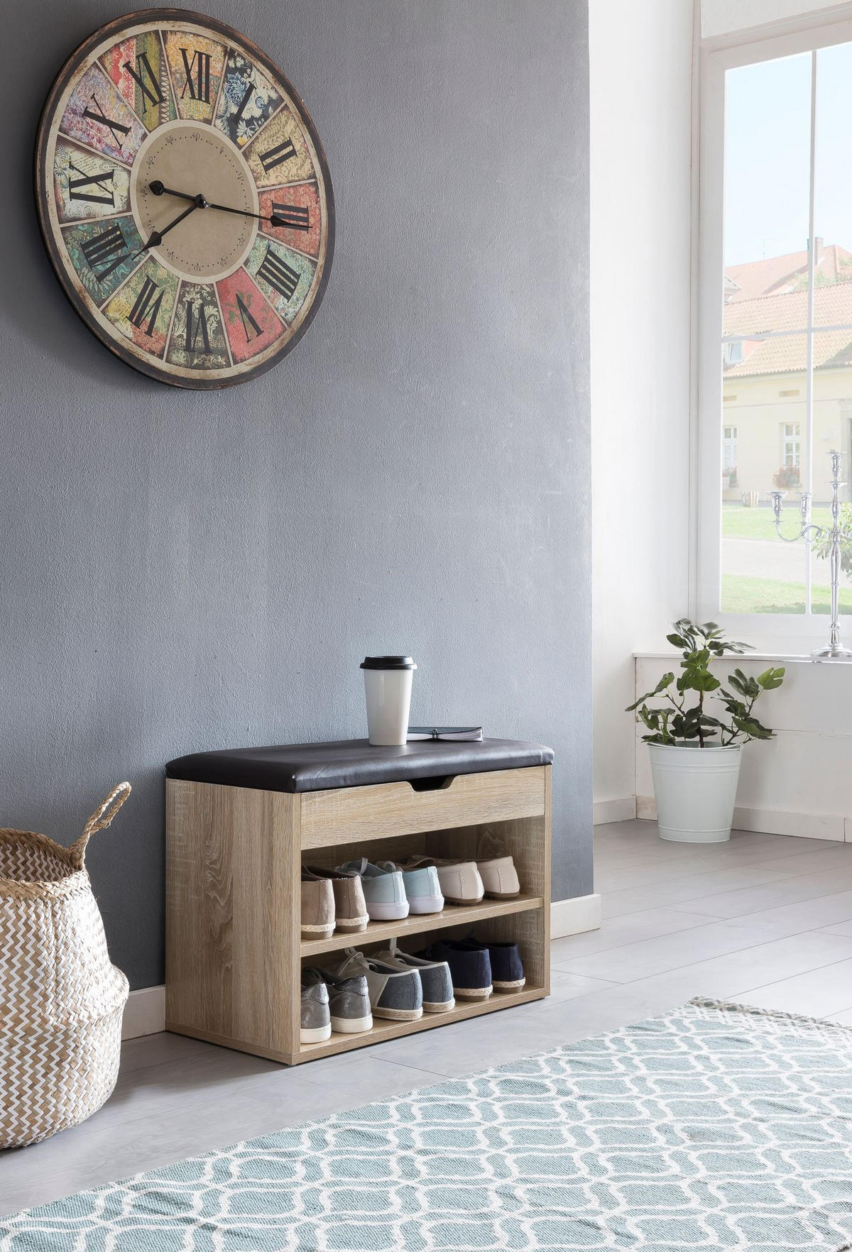 SCHUHBANK gepolstert mit Stauraum, Beige 60x30x40 cm - Beige/Schwarz, Holz/Textil (60/40/30cm) - KADIMA DESIGN