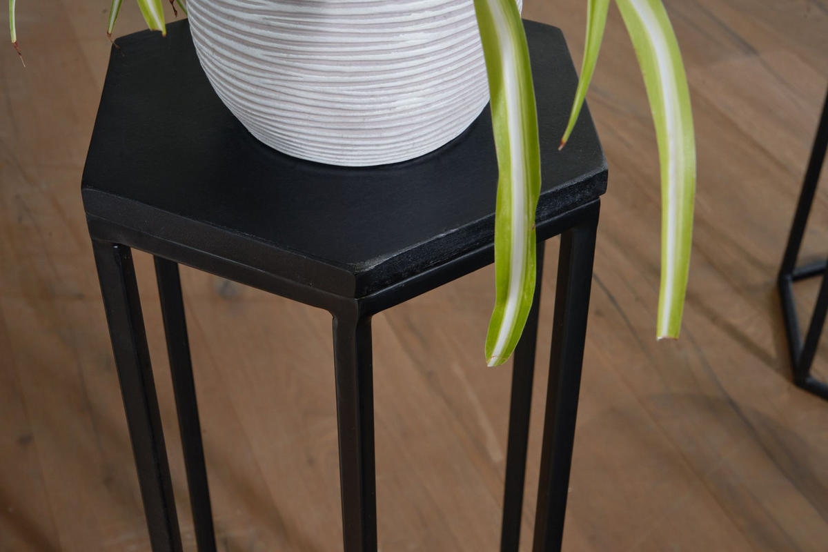 BEISTELLTISCHE 3er Set Massivholz und Metall in Hexagon-Form - Schwarz, Holz/Metall (35/35/90cm) - KADIMA DESIGN
