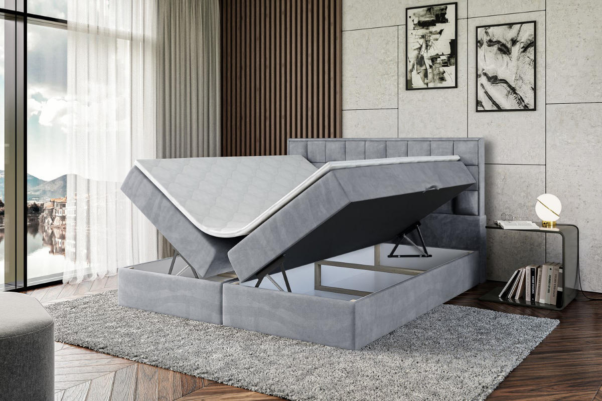 BOXBETT mit H4-Matratze und Lattenrost- ZAFIRA-BZ - 160x200 - Grau Samt - Grau, Holzwerkstoff (160/200cm) - ALTDECOR