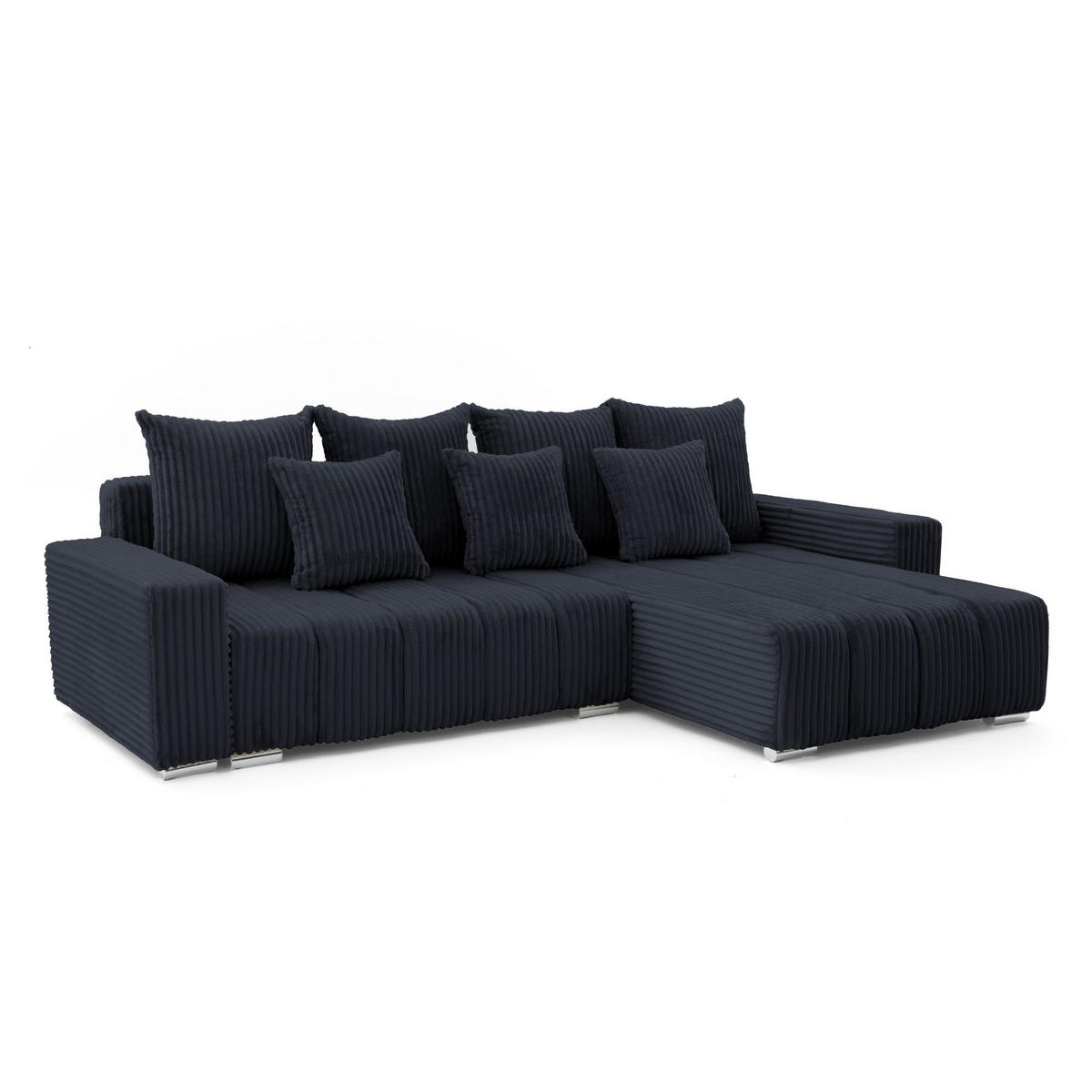 ECKSOFA PIANO L Rechts mit Schlaffunktion 137x234 Cord Schwarz - Silberfarben/Schwarz, Holz/Textil (178/278cm) - Muffo