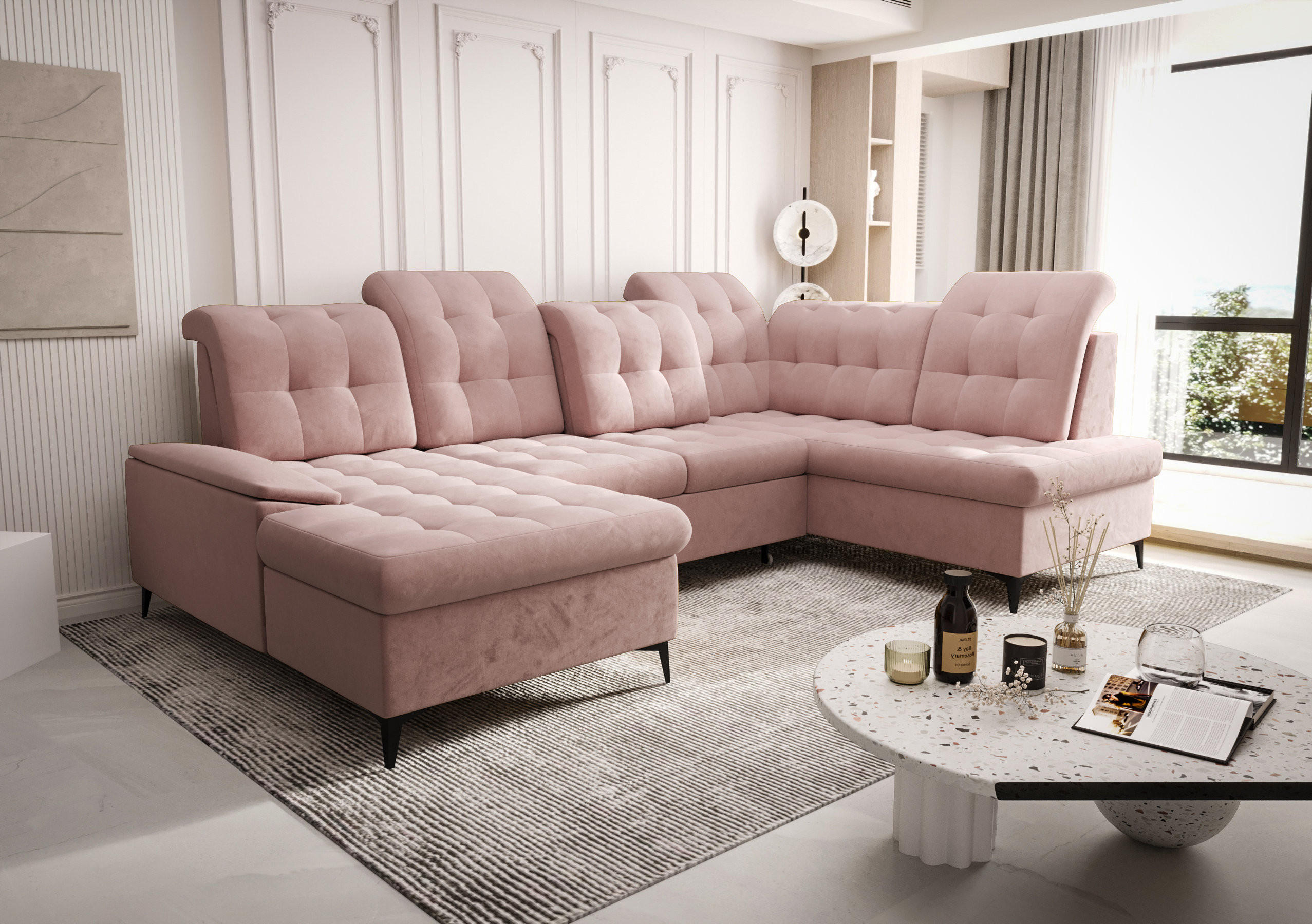 Thumbnail - O-Sofa Wohnlandschaft, Rosa, Textil, 343x107x210 cm, Wohnzimmer, Sofas & Couches, Wohnlandschaften, Wohnlandschaften in ...
