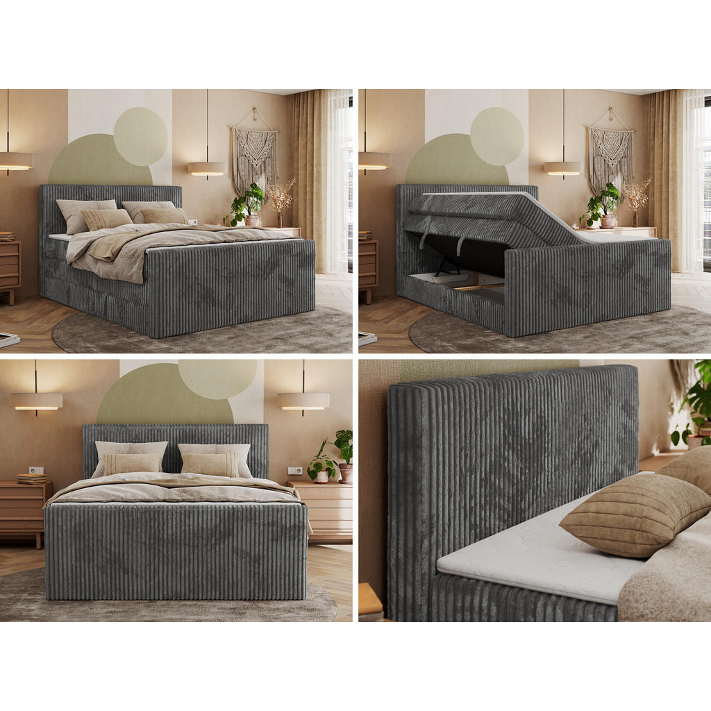 Thumbnail - MKS Boxspringbett, Grau, Textil, 2-Sitzer, H4, 7-Zonen, Rechteckig, 200x200 cm, Oeko-Tex®, Schlafzimmer, Betten, Boxspri...