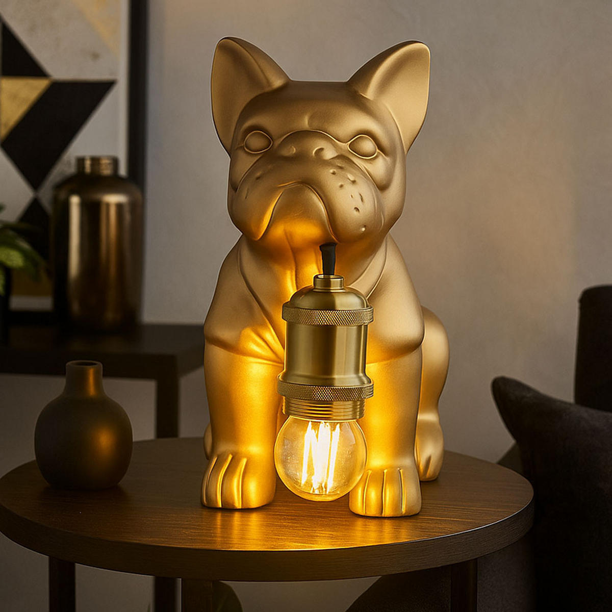 TISCHLEUCHTE Keramik Metall Gold Hundedesign - Goldfarben, Metall (19.5/12.5/24cm) - Globo Lighting