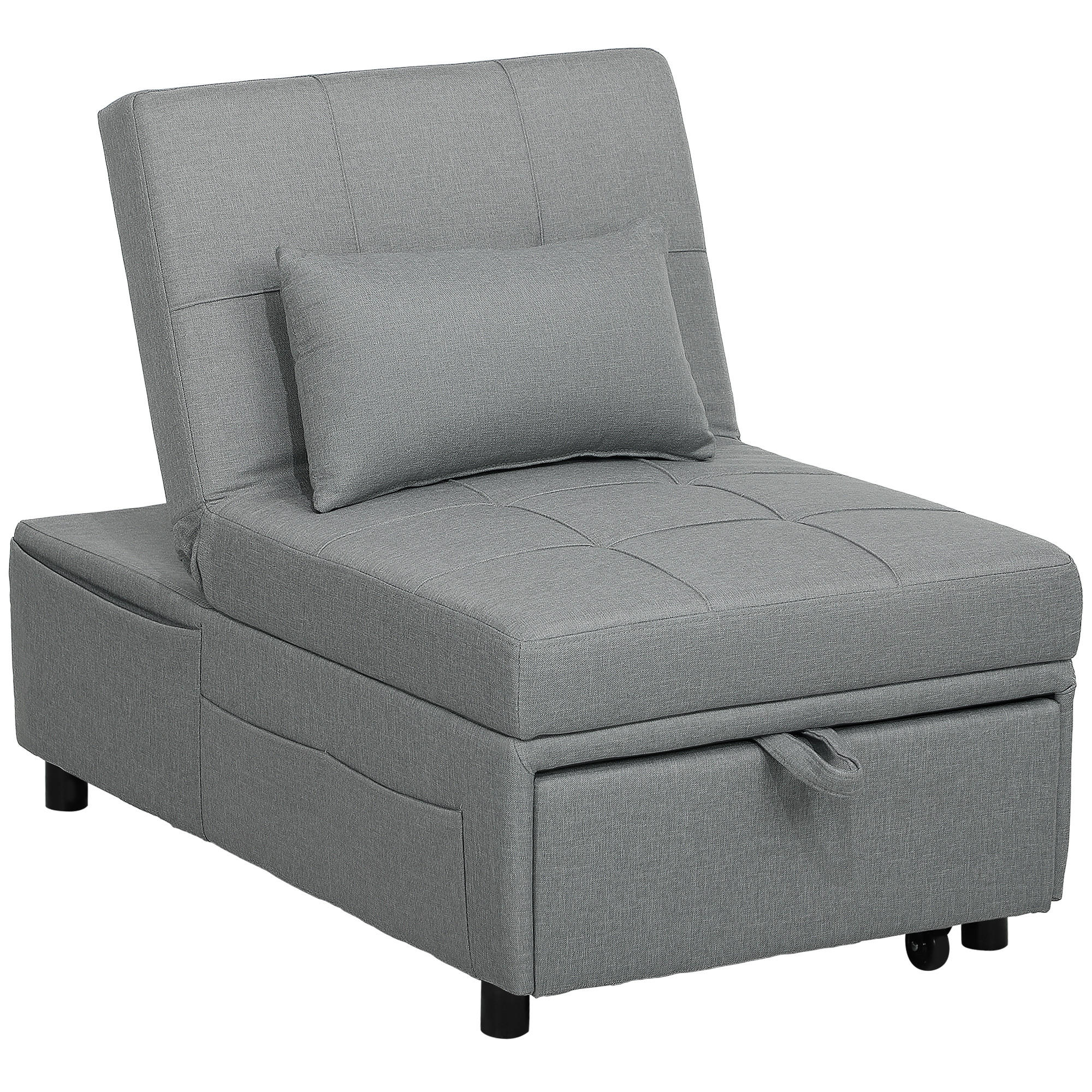 SCHLAFSESSEL 3-in-1, mit Bettfunktion, Hellgrau - Hellgrau, Textil (65.5/81/104cm) - HOMCOM