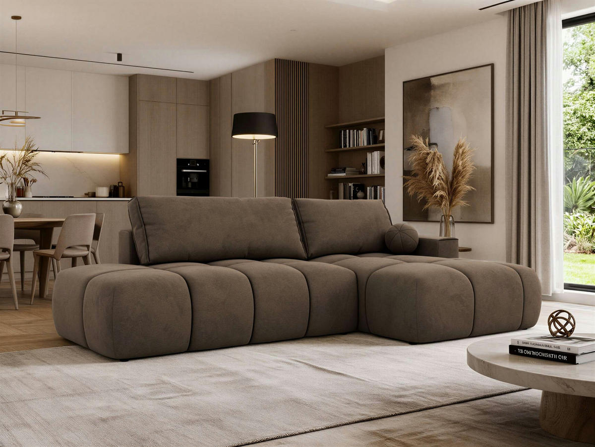 ECKSOFA LORAN L Braun Velvet - Rechts - Schwarz/Braun, Kunststoff/Textil (292/170cm) - MKS