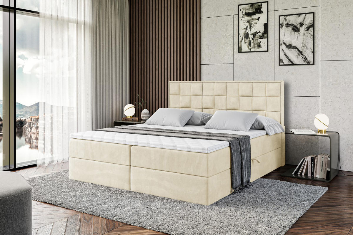 BOXBETT mit H4-Matratze und Lattenrost- ZAFIRA-BZ - 180x200 - Beige Monolith - Beige, Holzwerkstoff (180/200cm) - ALTDECOR