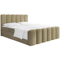 BOXBETT Serenity mit Bettkasten, Hell-Olivgrün Chenille 160x200 cm – inkl. H4 Taschenfederkern Matratze & Foam Topper - Schwarz/Olivgrün, Holz/Holzwerkstoff (160/200cm) - WFL GROUP