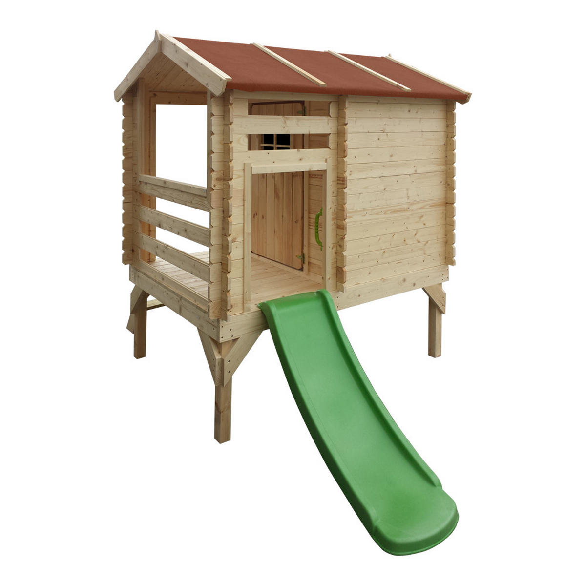 STELZENHAUS mit Rutsche aus Holz - B146xL182xH205 cm/1,1m2 - M501C - Beige, Holz (146/205/182cm) - Timbela