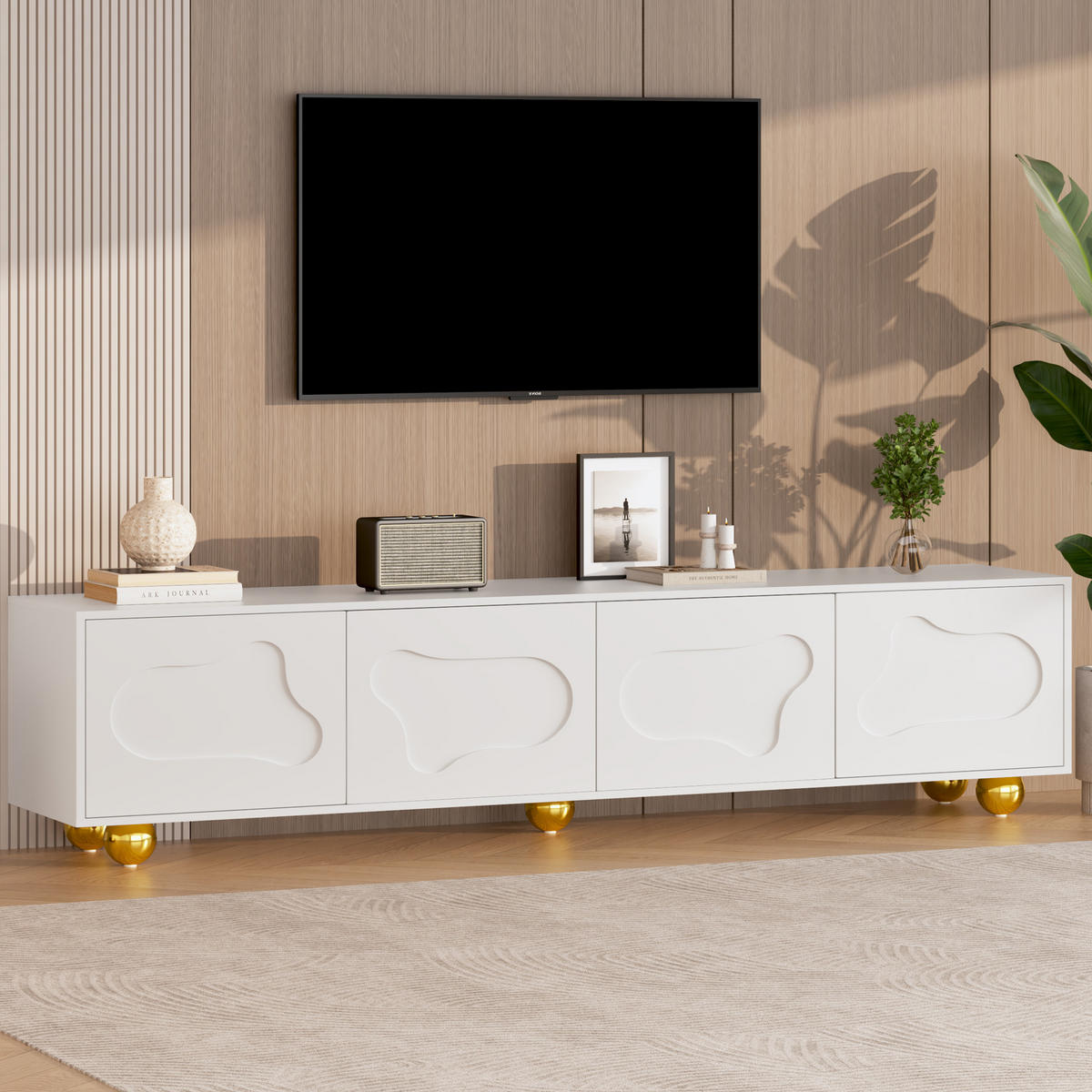 TV-ELEMENT180X40X45CM Weiß in Wolkenform für 75-Zoll Fernseher bis 60kg - Weiß, Holz (47.98/17.48/76.1cm) - Raelunyi