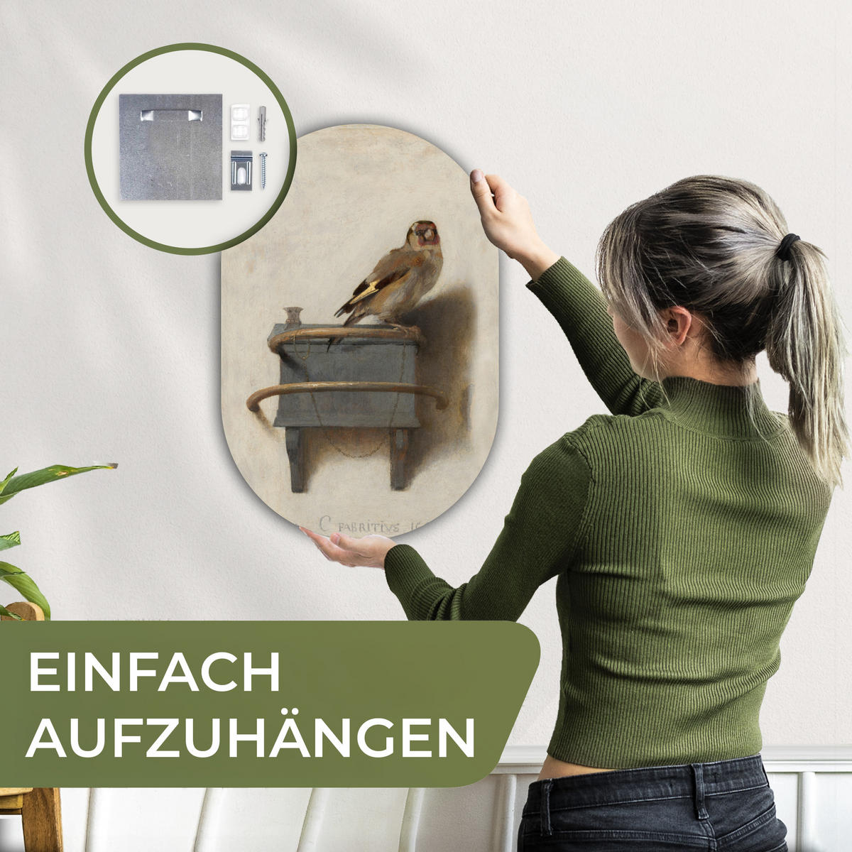 WANDBILD Stieglitz - Alter Meister - Carel Fabritius 40x60 cm - Grau, Kunststoff (40/60cm) - MuchoWow