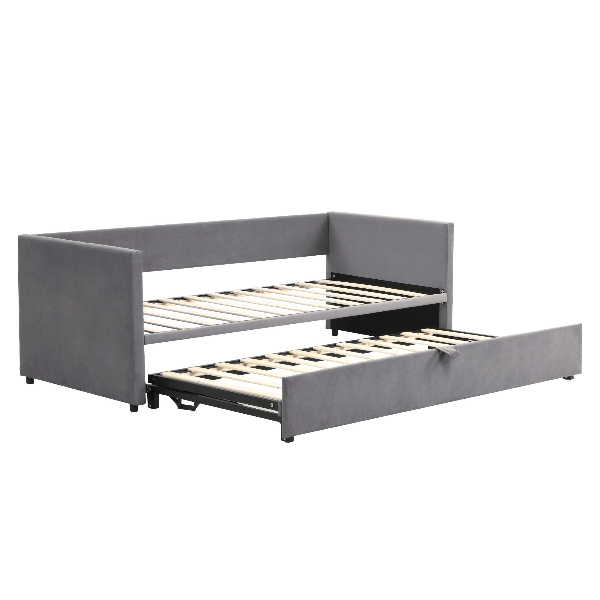 SCHLAFSOFA ausziehbar 90x200/180x200 cm Grau mit Lattenrost - Grau, Metall (90/200cm) - Meubliv