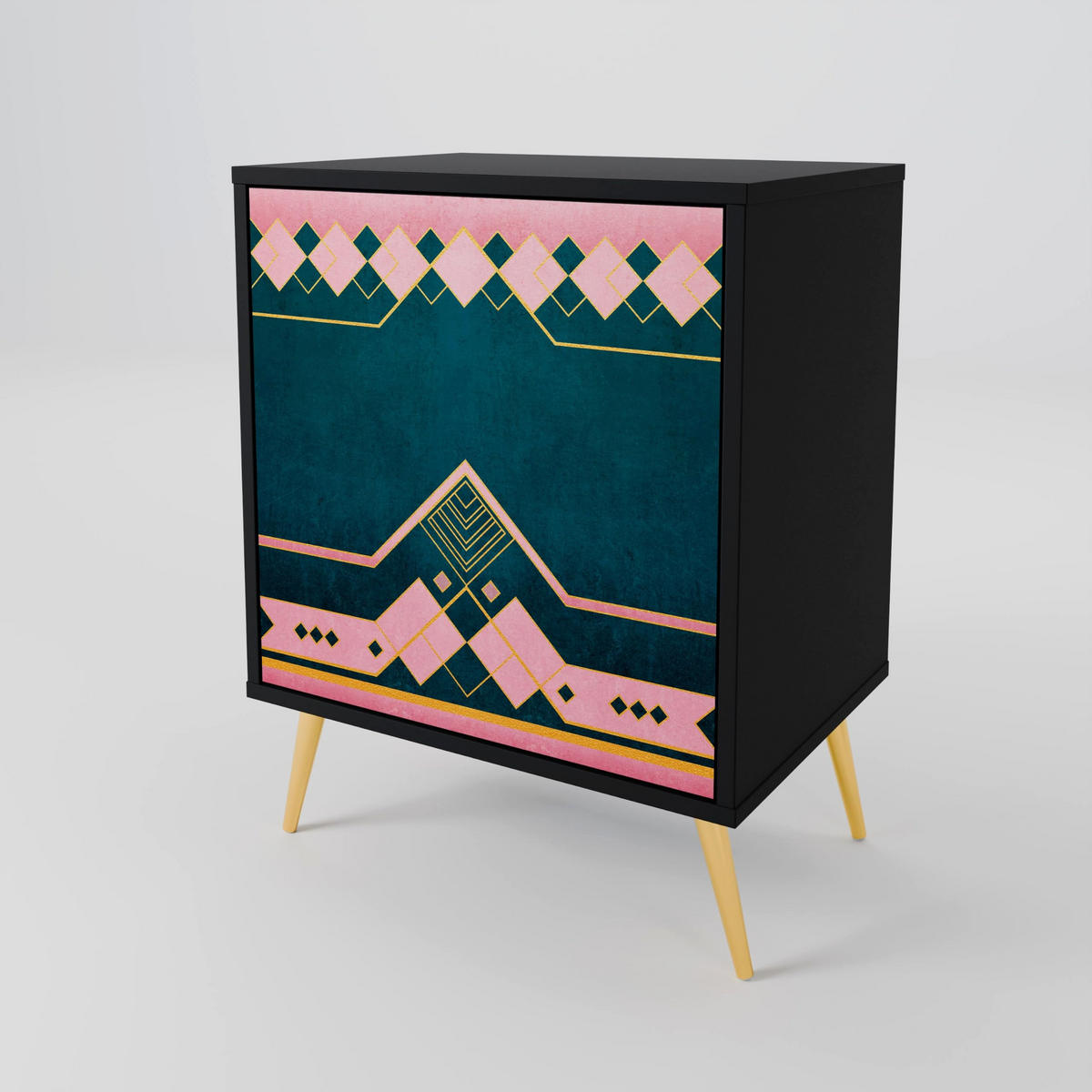 SIDEBOARD ROYAL COMPOSITION, Schwarz, 57,5x42x67,5 cm, Schwarze Metall-Rahmenfüße - Multicolor/Schwarz, Holzwerkstoff/Metall (57.5/67.5/42cm) - SpaceRebels