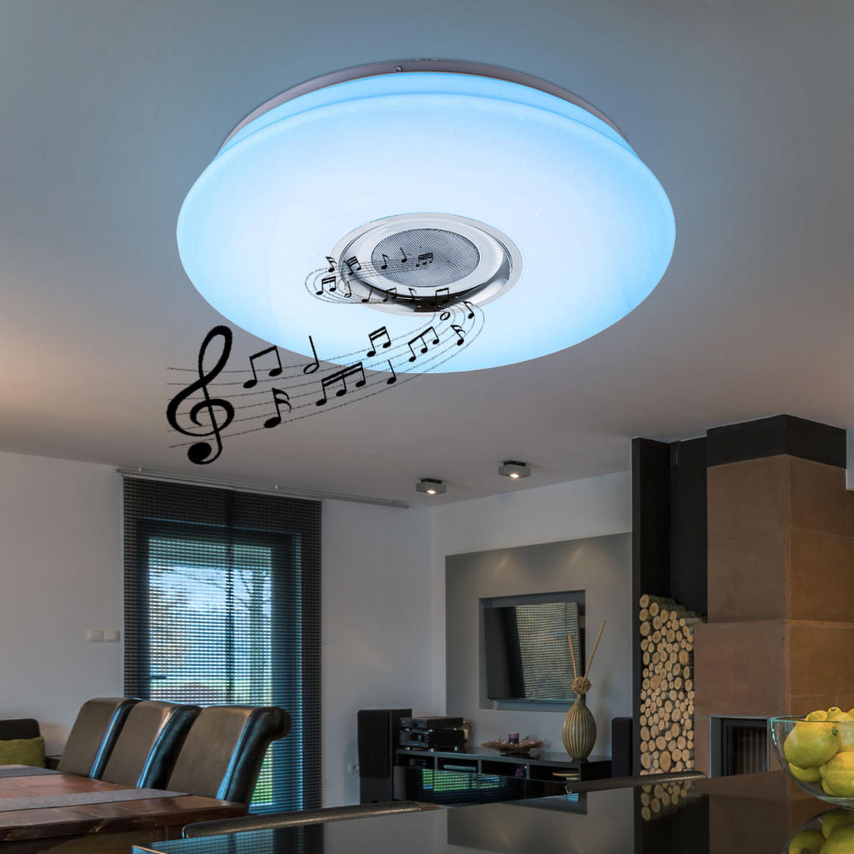 LED DECKENLEUCHTE Weiß mit Bluetooth und Lautsprecher - Weiß, Kunststoff (40/40/7.8cm) - Globo Lighting