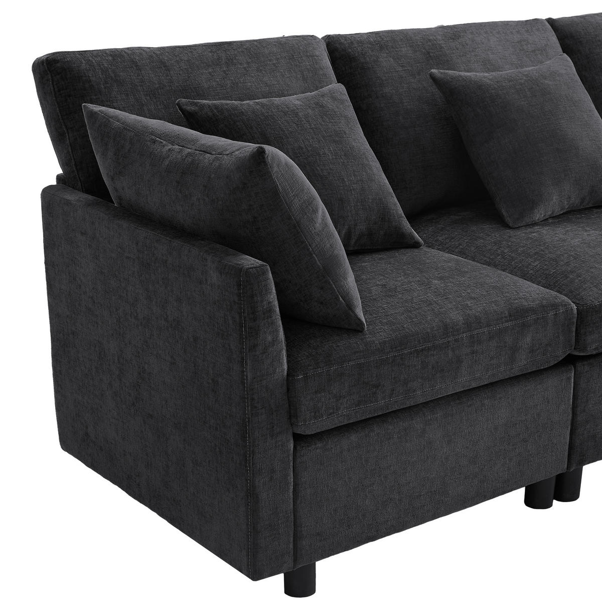 WOHNLANDSCHAFT Chenille Grau mit 2 Hocker und 6 Kissen - Grau, Holzwerkstoff/Kunststoff (278/81/161cm) - WISHDOR
