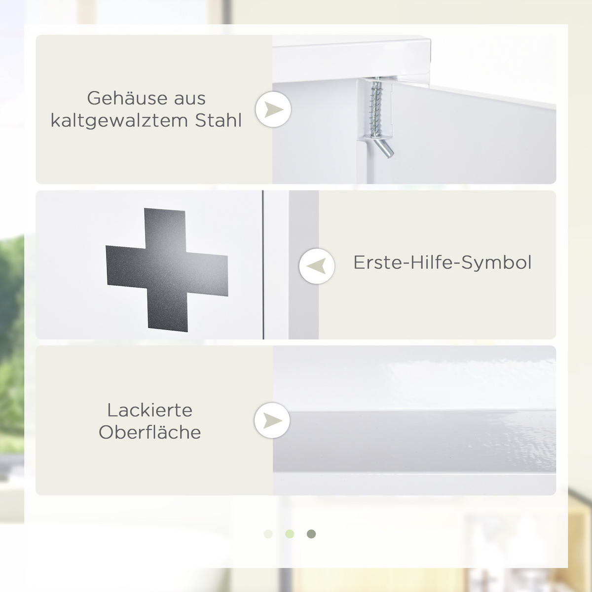 MEDIZINSCHRANK, Erste Hilfe , mit 3 Innenfächern, Magnetverschluss, Stahl, Weiß - Weiß, Metall (12/60/30cm) - Kleankin