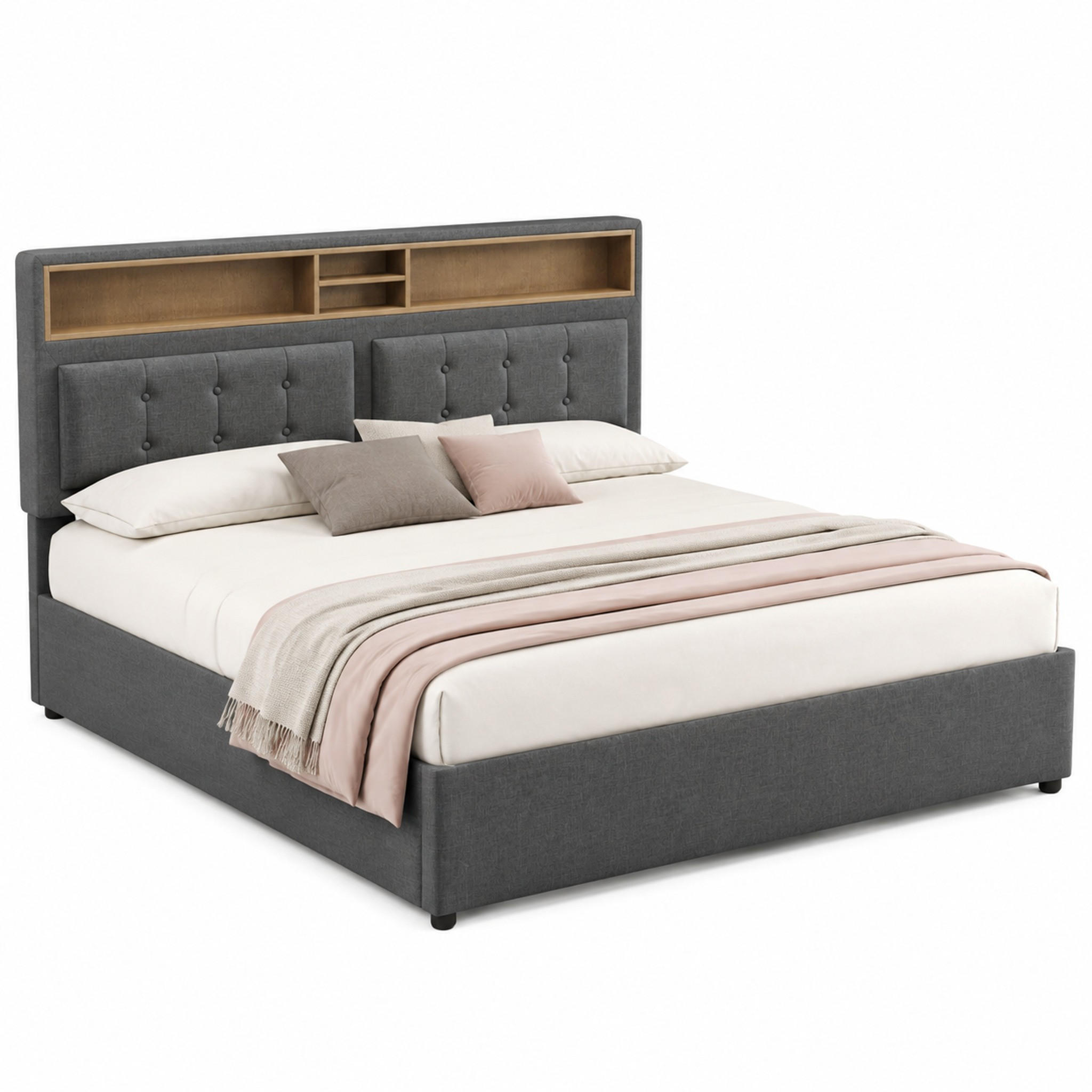 POLSTERBETT mit Matratze, 4 Schubladen und USB 140x200 cm Grau - Grau, Metall (140/200cm) - Meubliv