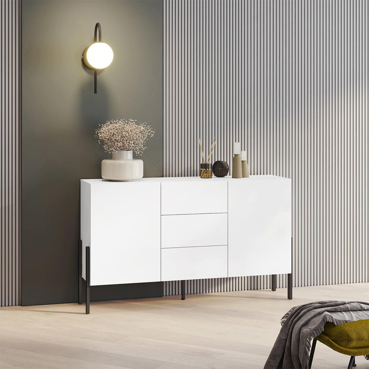 SIDEBOARD Bérénice Mattweiß und Schwarz - Weiß, Holzwerkstoff (154/90/40cm) - Petits-meubles
