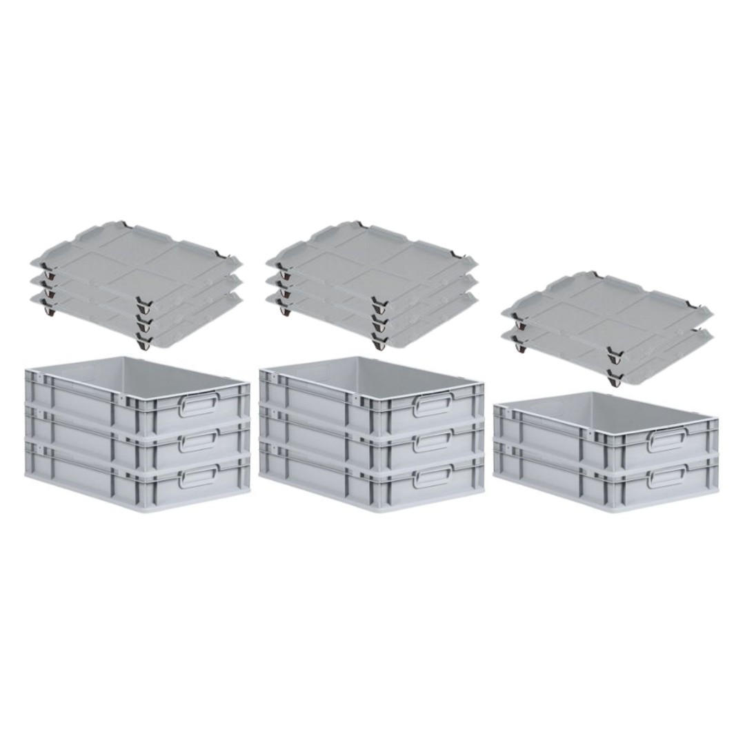 EUROBOX 8x Nextgen Economy Mit Auflagedeckel Grau/Schwarz Griffe Geschlossen - Schwarz, Kunststoff (40/12/60cm) - PROREGAL