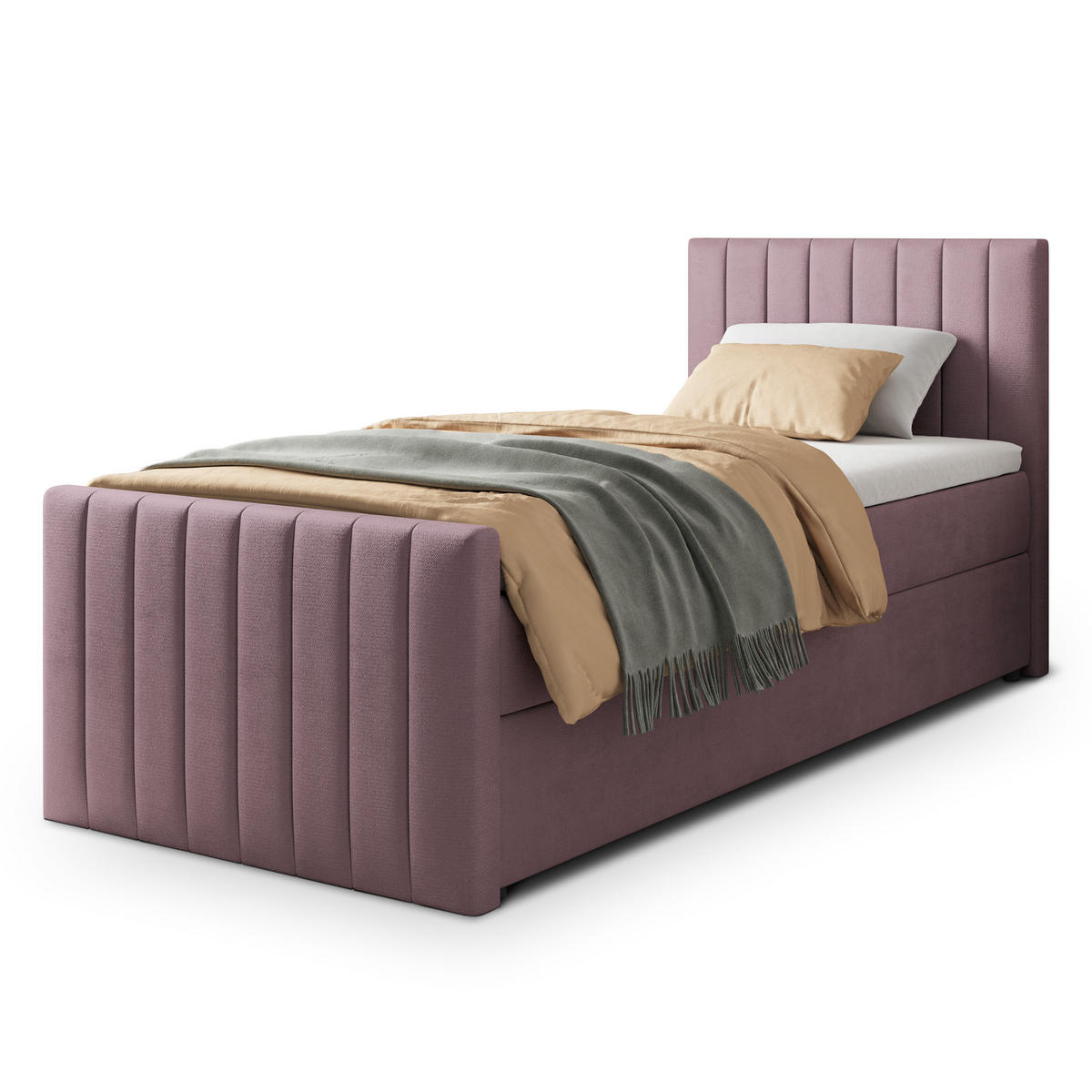 POSTEL BOXSPRING ARION 90x200 cm, s matrací a úložným prostorem, starorůžová - starorůžová, kompozitní dřevo/textil (90/200cm) - MASSENO