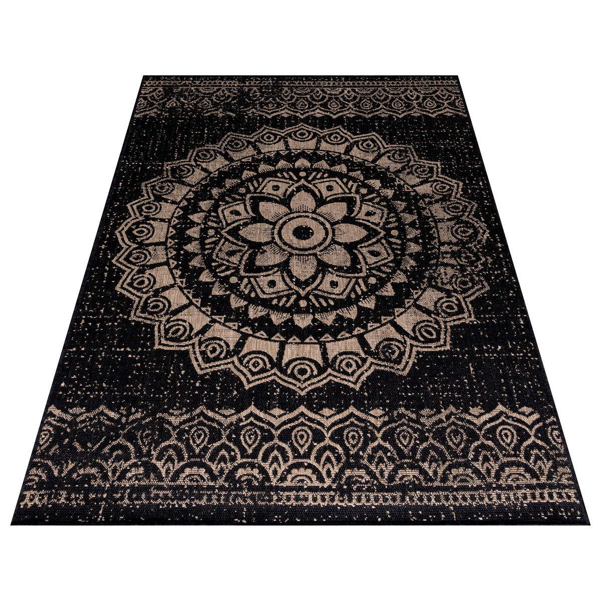 TEPPICH Outdoor Flachgewebe Used-Look Polypropylen Küche Schwarz Rechteckig 120x170 - Schwarz, Textil (120/170cm) - KADIMA DESIGN