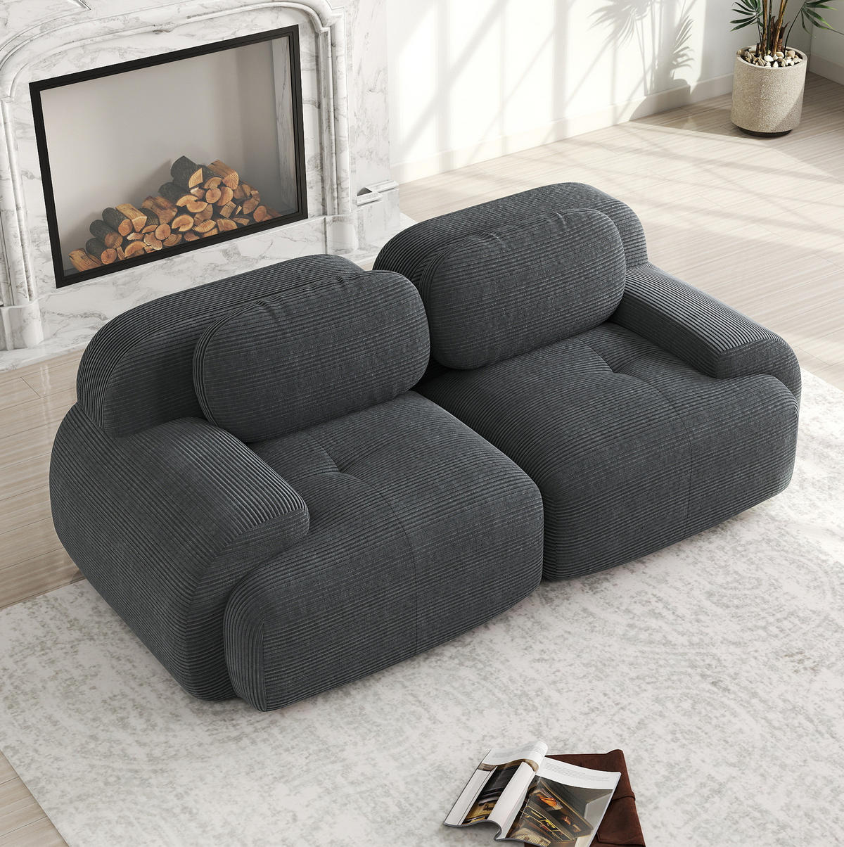 SOFA modular rahmenlos Cord Grey - Grau, Kunststoff (103/75/208cm) - Meubliv