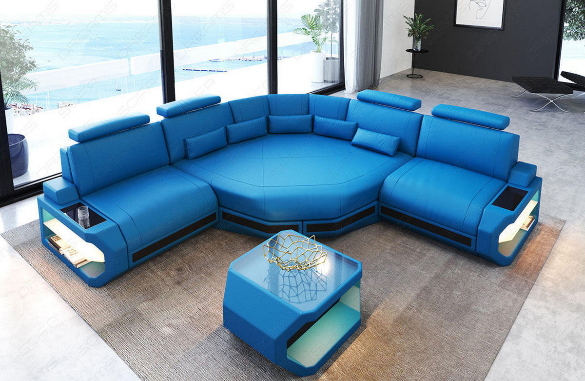 ECKSOFA Asti L Mini - Blau, Leder (280/280cm) - Sofa Dreams
