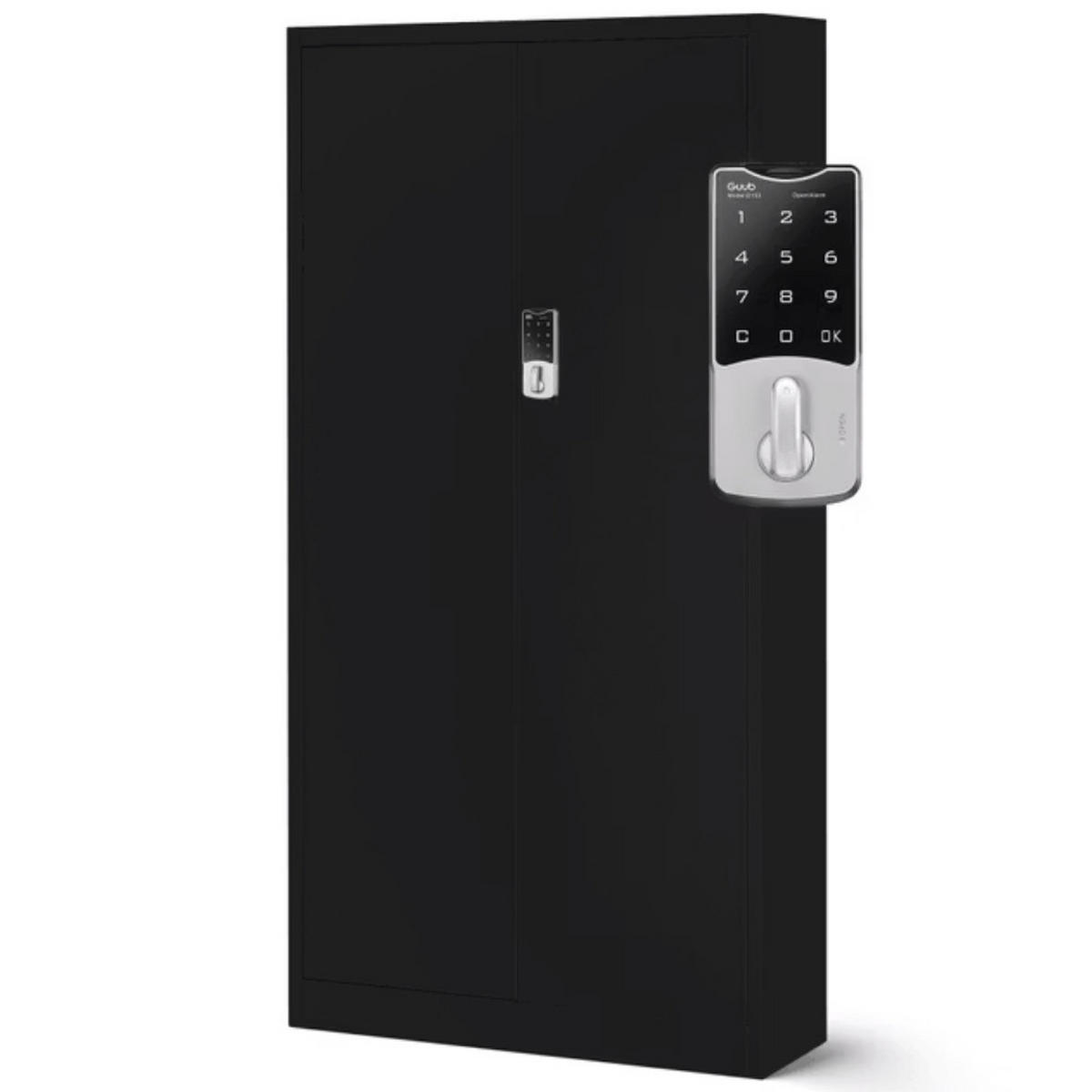 METALLSCHRANK abschließbar ODIS mit Zahlenschloss 185x90x40cm Schwarz - Schwarz, Metall (90/185/40cm) - DELUKE