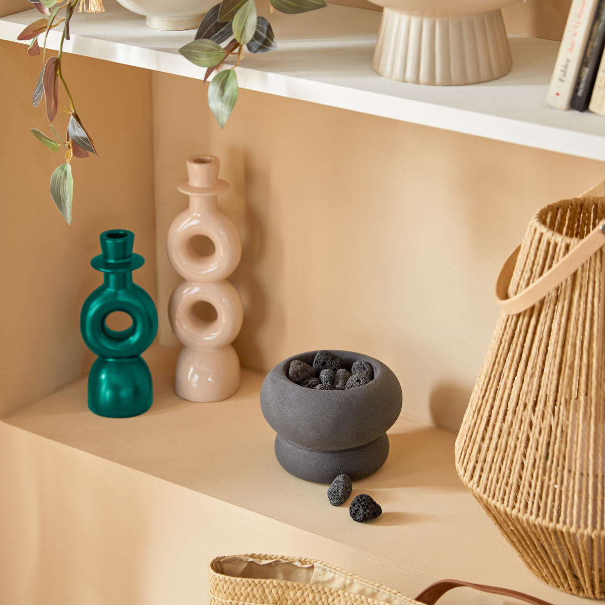 DUFTDIFFUSOR Malakite mit Steinen + 10 ml Duftöl - Schwarz, Keramik (13.8/9.8/13.8cm) - Atmosphera Createur d´interieur