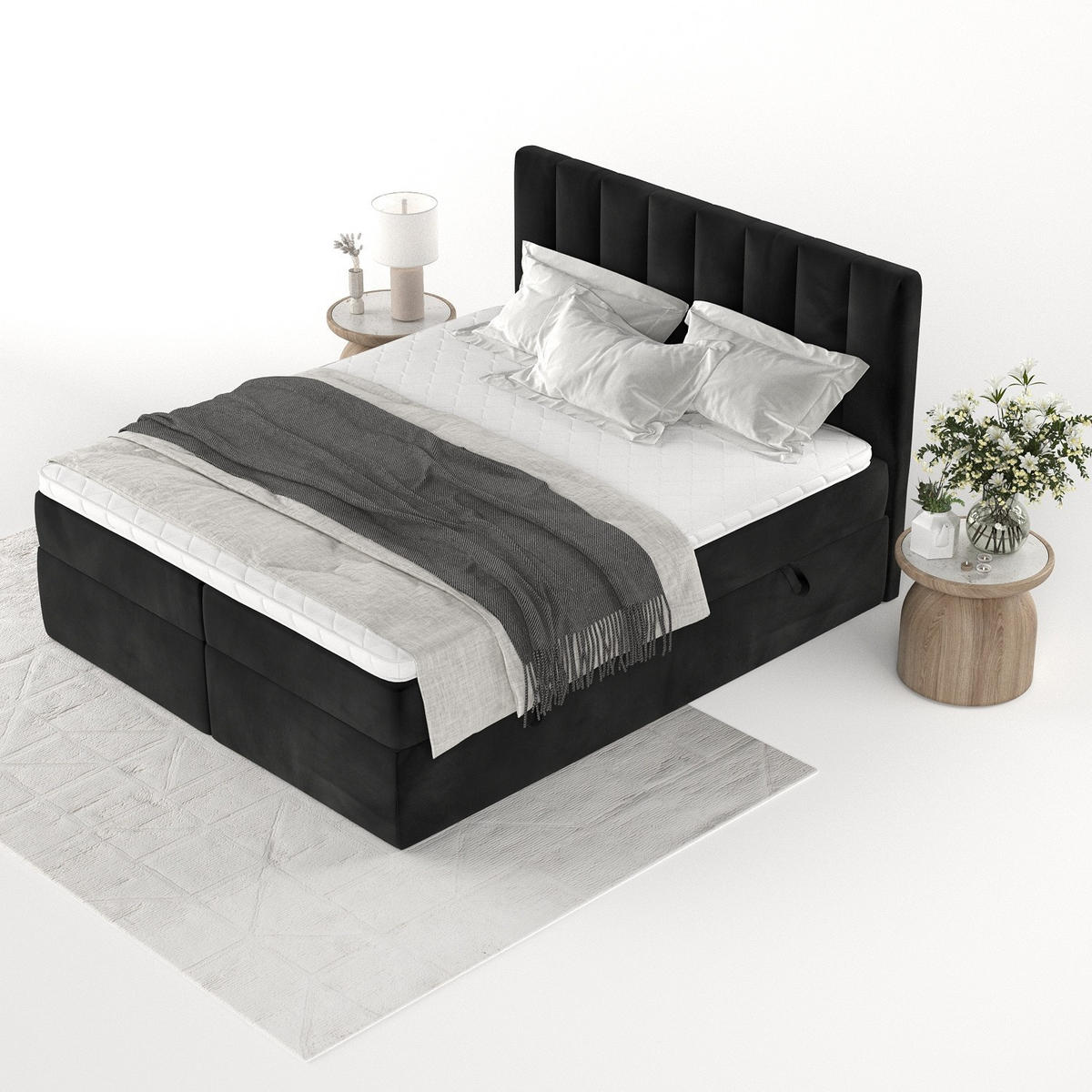 BOXBETT Bari 160/200 cm Schwarz im Kronos Stoff - Schwarz, Holz/Holzwerkstoff (160/200cm) - AltaBeds