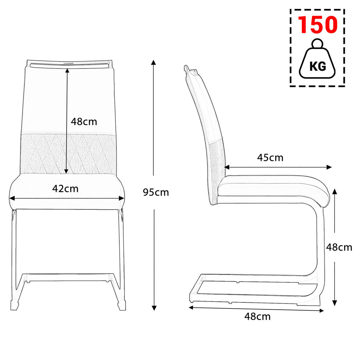 ESSZIMMERSTUHL 6er-Set ergonomisch Sitzfläche 42 x 45 cm Grau - Grau, Metall (42/95/48.2cm) - Meubliv