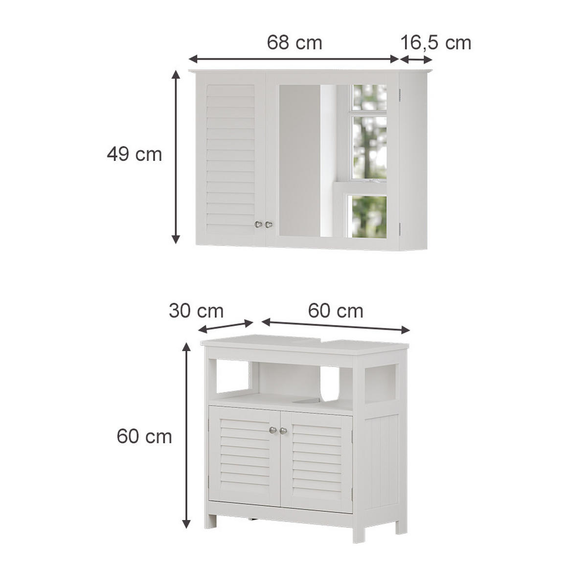 BADMÖBEL-SET Riad Weiß 2 Teile, Unterschrank mit Zwischenablage - Weiß, Holzwerkstoff (60/60/30cm) - Vicco