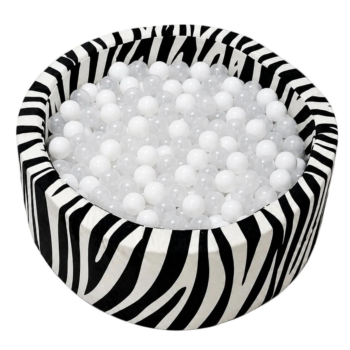 BÄLLEBAD für Kinder 90/30 cm, Rund, Zebra-Motiv, Schwarz-Weiß, inkl. 200 Bällen - Schwarz/Weiß, Textil (90cm) - Bees & Blooms
