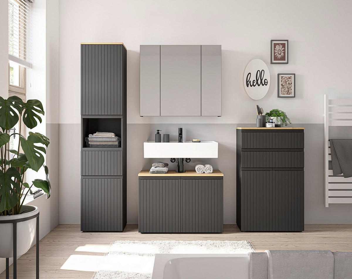 SPIEGELSCHRANK - Spanplatte - Schwarz, Holzwerkstoff (80/70/20cm) - home24