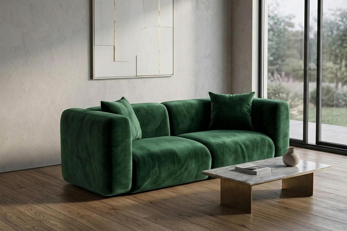 SOFA 2-Sitzer, Velvet-Stoff Bluvel, Grün, GRETA - Grün, Holz (228/70/89cm) - Kaiser Möbel