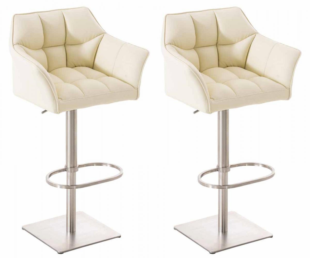 BARHOCKER 2er Set Lederlook Creme - Edelstahlfarben/Creme, Textil/Metall (64/88/45cm) - CLP