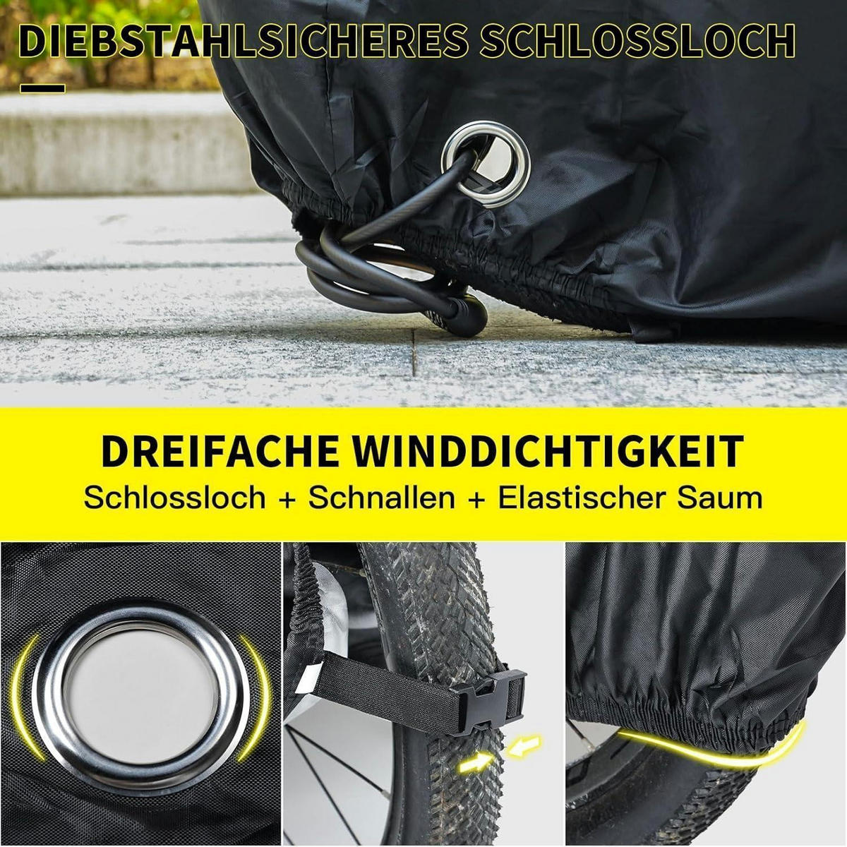 FAHRRADABDECKUNG 420D Oxford Tiefschwarz Wasserdicht für 1 Fahrrad - Schwarz, Textil (17/6/23cm)