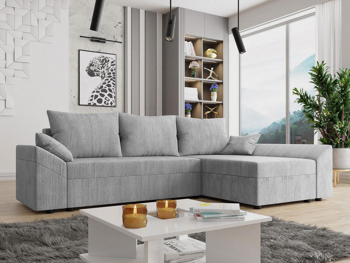 ECKSOFA Dante L Cord - Hellgrau/Schwarz, Holz/Kunststoff (240/140cm) - MIRJAN24