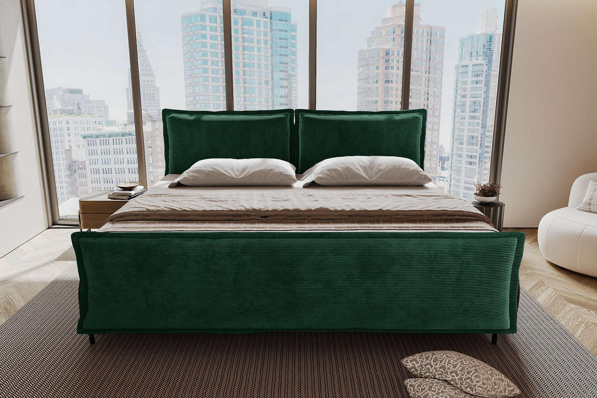 FAMILIENBETT BOXSPRINGBETT VERO PLUS Cordstoff Dunkelgrün 220/200 cm - Dunkelgrün/Schwarz, Holzwerkstoff/Textil (220/200cm) - 99rooms