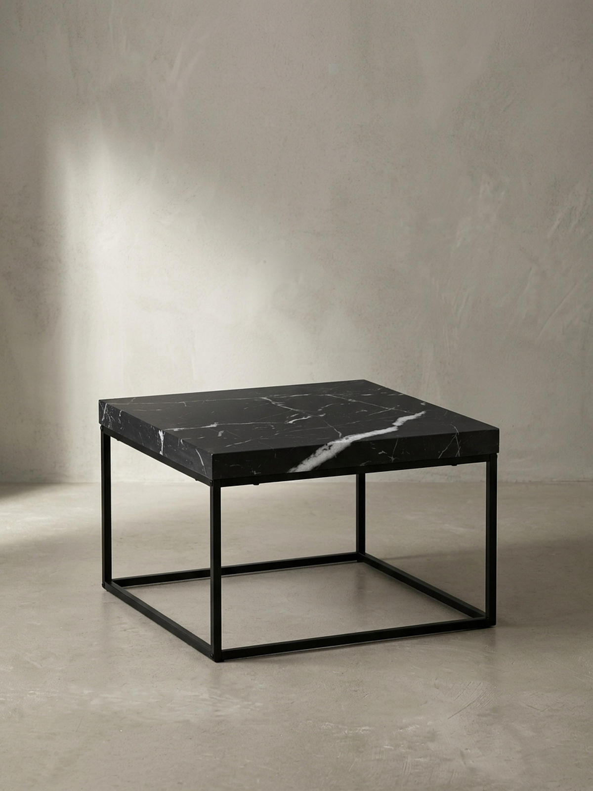 COUCHTISCH in Stein-Optik mit Metallbeinen im modernen Design, Schwarz 60x60x38 cm - Schwarz, Holzwerkstoff/Metall (60/60/38cm) - KADIMA DESIGN