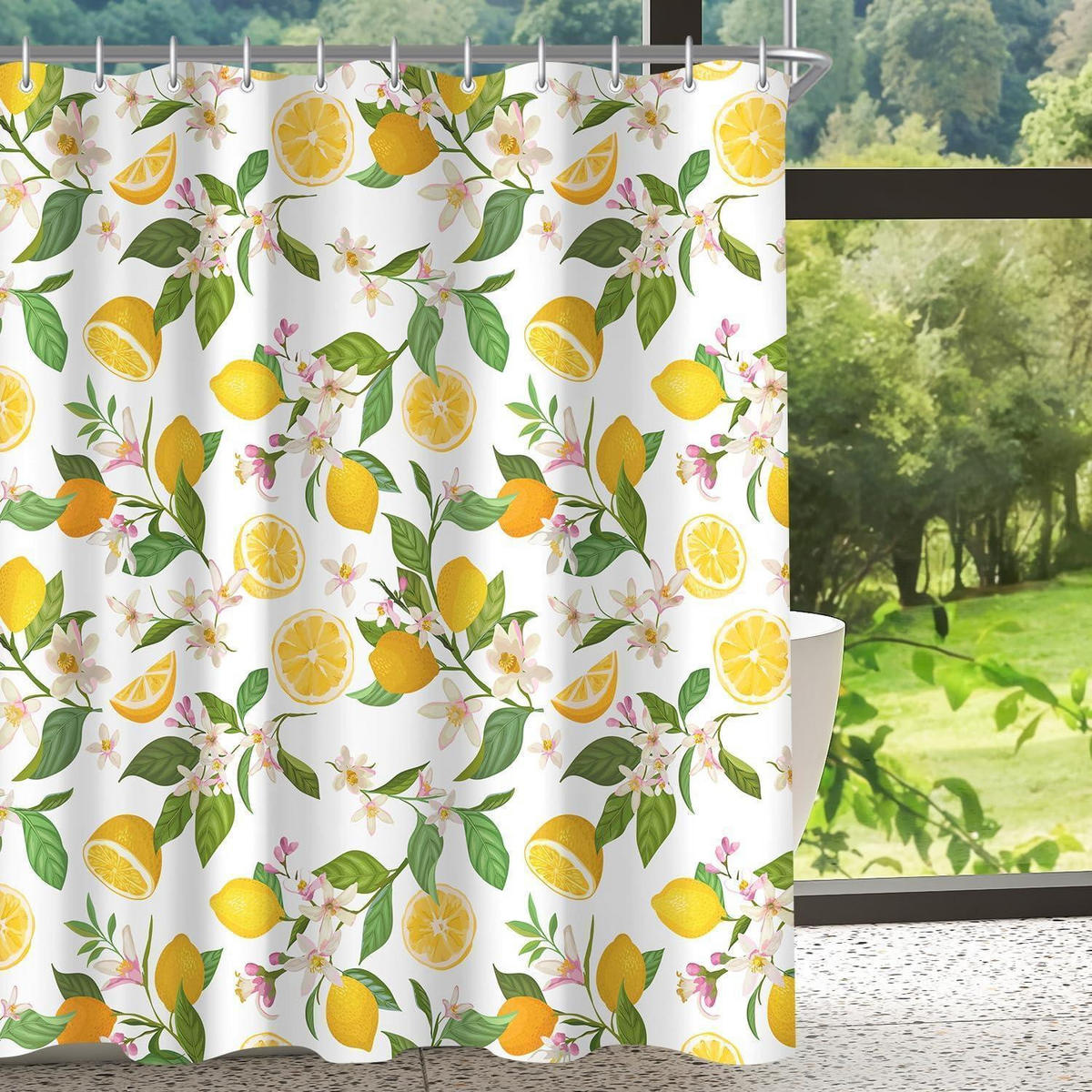 DUSCHVORHANG Zitronenblätter 150 x 200 cm - Multicolor, Textil (150/200cm)