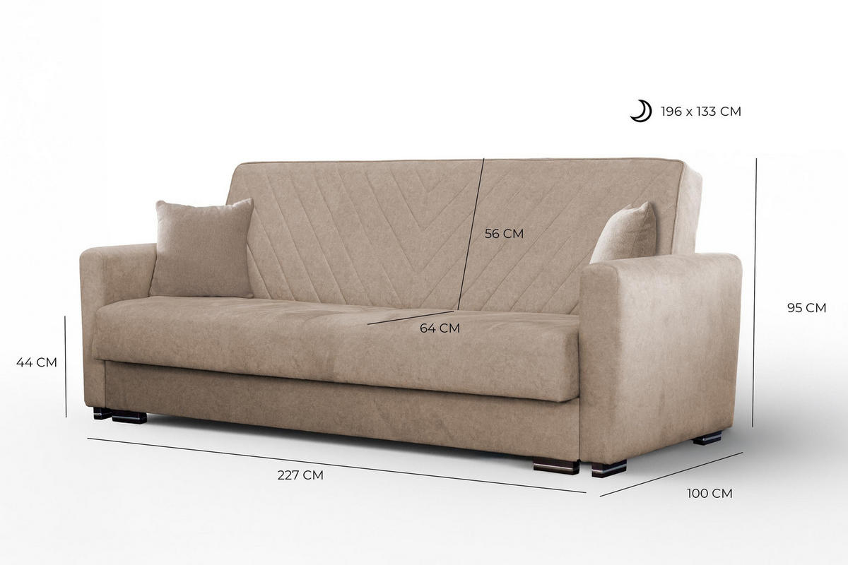 SOFA Vera Grau, mit Schlaffunktion und Bettzeugablage - Grau, Holzwerkstoff (227/95/100cm) - Bettso