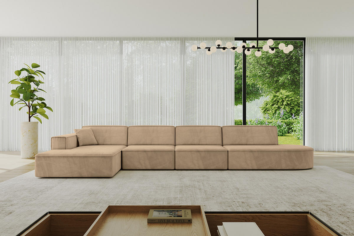 ECKSOFA Ottomane Links IREA-L3-v4 - 413x171x79 cm Beige - Beige, Holzwerkstoff/Textil (413/171cm) - ALTDECOR