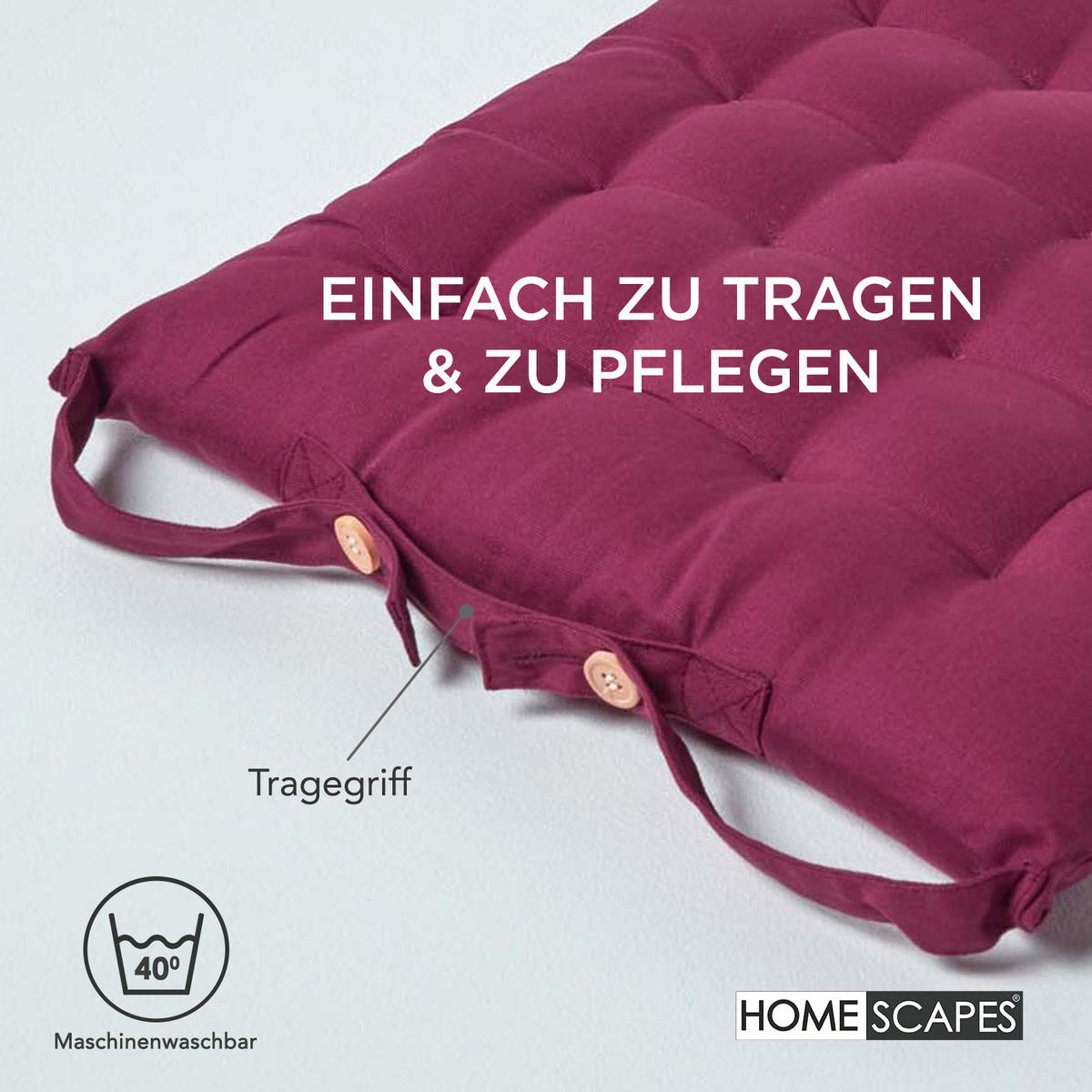 STUHLKISSEN 4er-Set weinrot 40/40/6,5 cm - Weinrot, Textil (40/40/6.5cm) - Homescapes