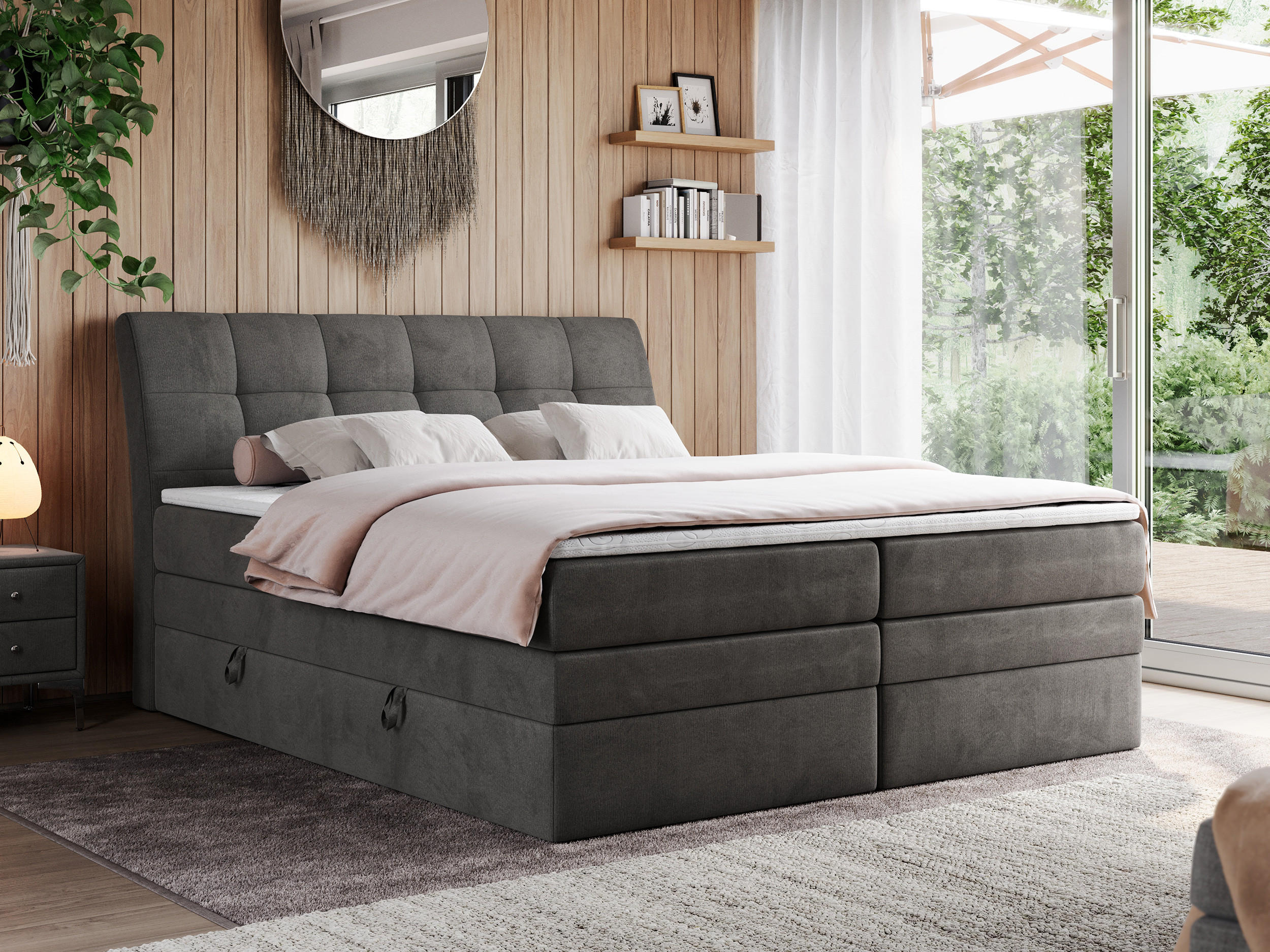 BOXSPRINGBETT GOLD-10 KING 120/200 Dunkelgrau Velvet - H3 - Dunkelgrau, Holz/Textil (120/200cm) - MKS