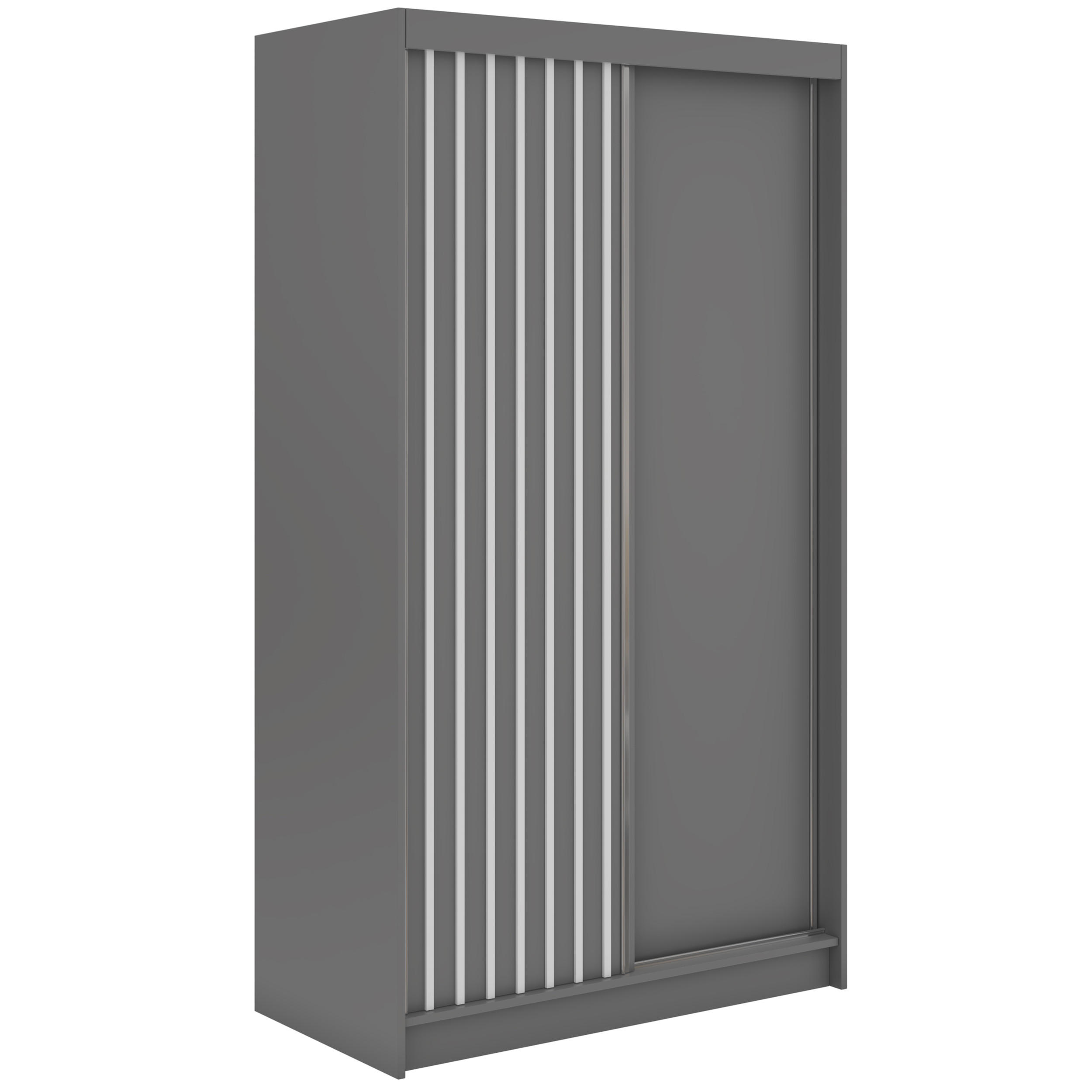 SCHWEBETÜRENSCHRANK mit Lamellen und Schubladen LUMOS - 120 - Grau und Weiß - Alufarben/Weiß, Holzwerkstoff/Metall (120/216/61cm) - MKS