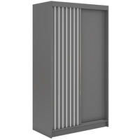 SCHWEBETÜRENSCHRANK mit Lamellen und Schubladen LUMOS - 120 - Grau und Weiß - Alufarben/Weiß, Holzwerkstoff/Metall (120/216/61cm) - MKS