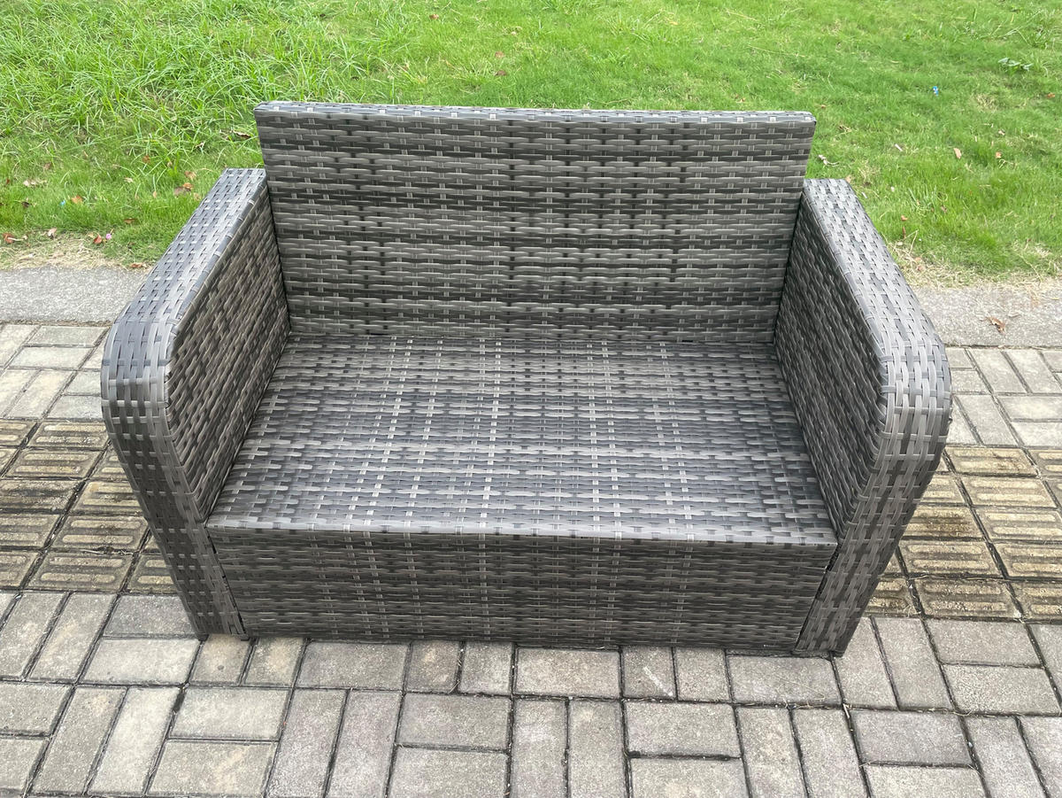 GARTENSET mit Zweisitzer,Hocker,Esstisch Polyrattan 5-Sitzer - Dunkelgrau/Grau, Glas/Kunststoff - Fimous