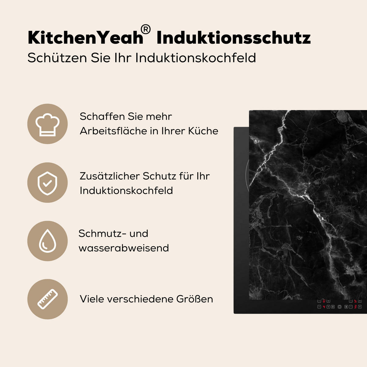 HERDABDECKPLATTE Marmor - Schwarz - Weiß - Textur - Marmoroptik 81x52 cm - Silberfarben, Kunststoff (81/0.2/52cm) - MuchoWow